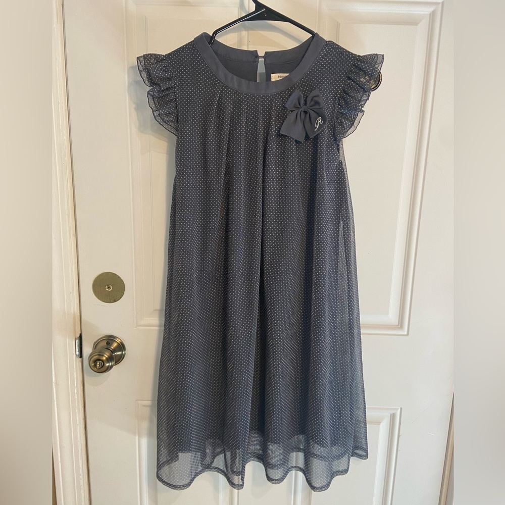 Renoma Paris Polka Dots Grey Mesh Lined Dress 10/12